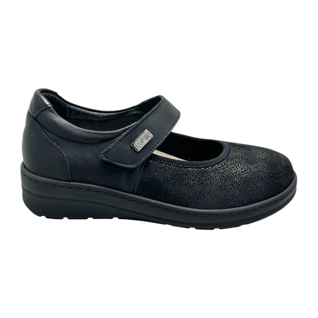 LOREN M3106 Mary Jane scarpa donna ballerina elasticizzata con laccetto nero soletta estraibile