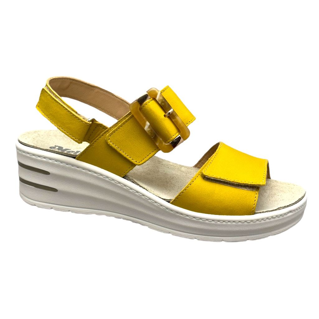 MELLUSO 019227 sandalo jeans tripla  regolazione plantare estraibile predisposto per plantare anatomico personalizzato giallo ocra