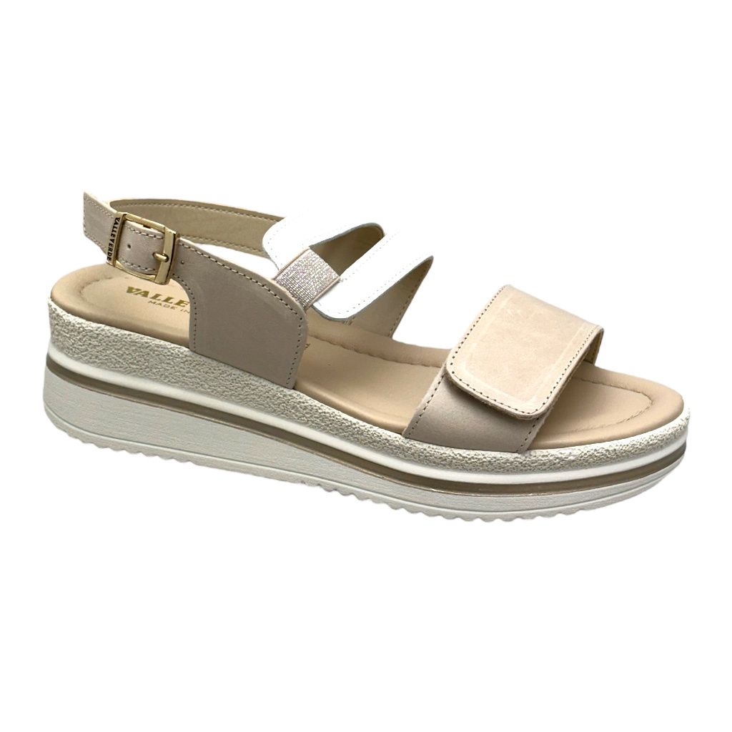 VALLEVERDE V32101 sandalo per donna con doppio fascione zeppa platform bicolore bianco beige regolabile