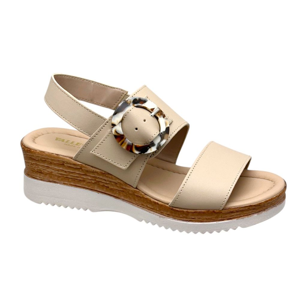 VALLEVERDE 32340 sandalo per donna con doppio fascione zeppa  fibbia regolabile beige