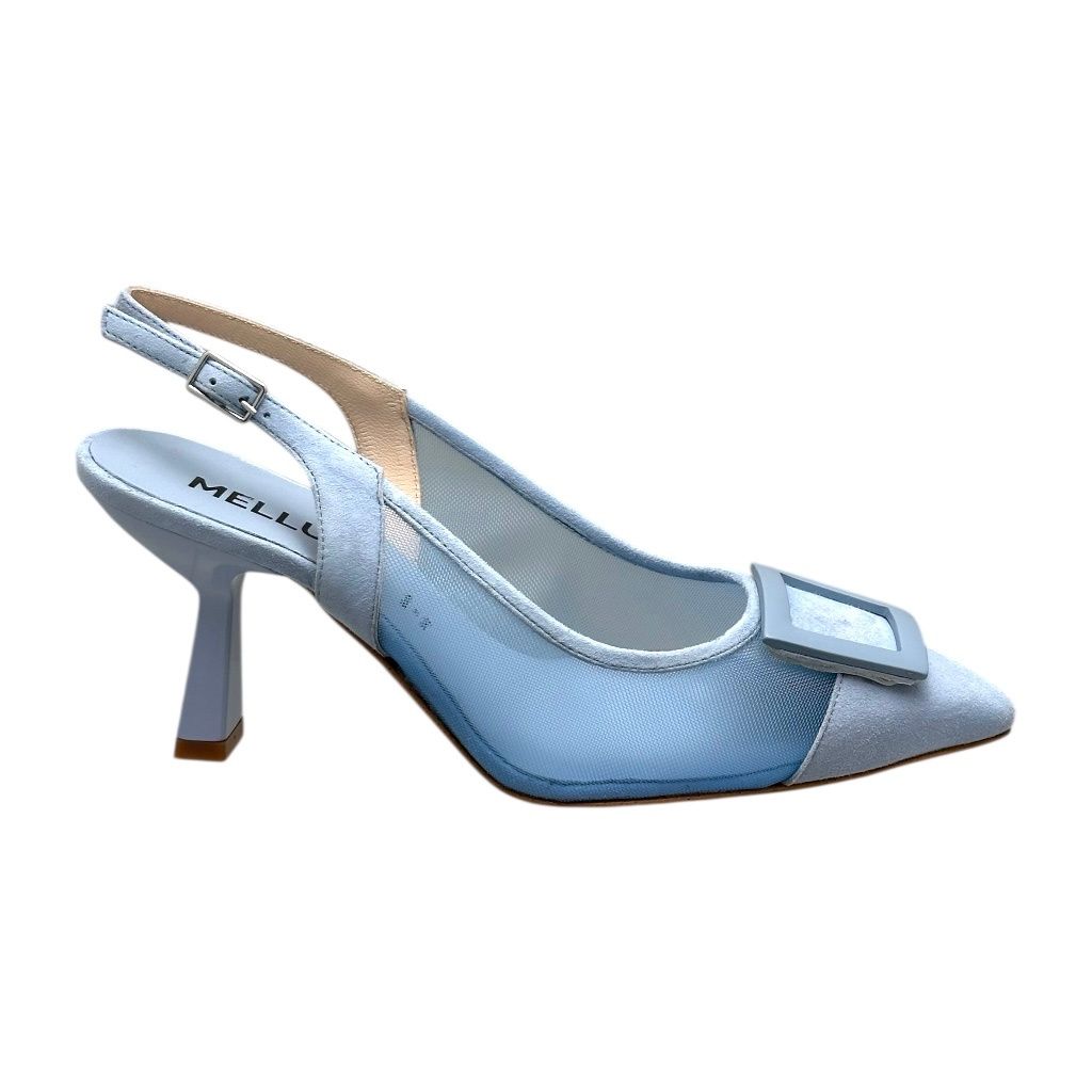 MELLUSO E1852 scarpa sandalo per donna sling back con fibbia con trasparenze in color xeno azzurro