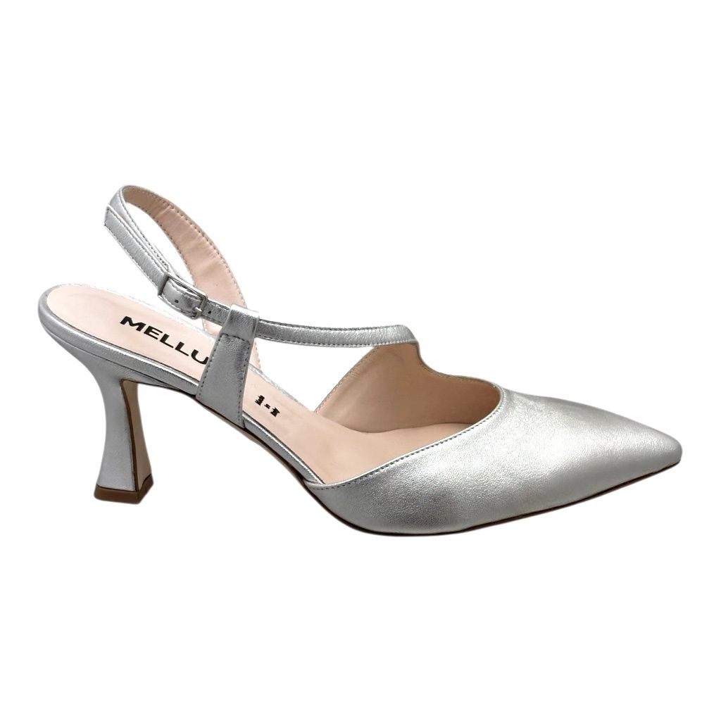 MELLUSO E1631 scarpa sandalo per donna da cerimonia e ballo con  laccetto trasversale pelle argento
