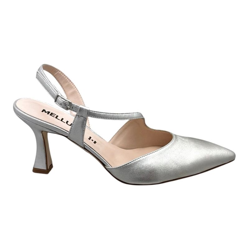 MELLUSO E1631 scarpa sandalo per donna da cerimonia e ballo con  laccetto trasversale pelle argento
