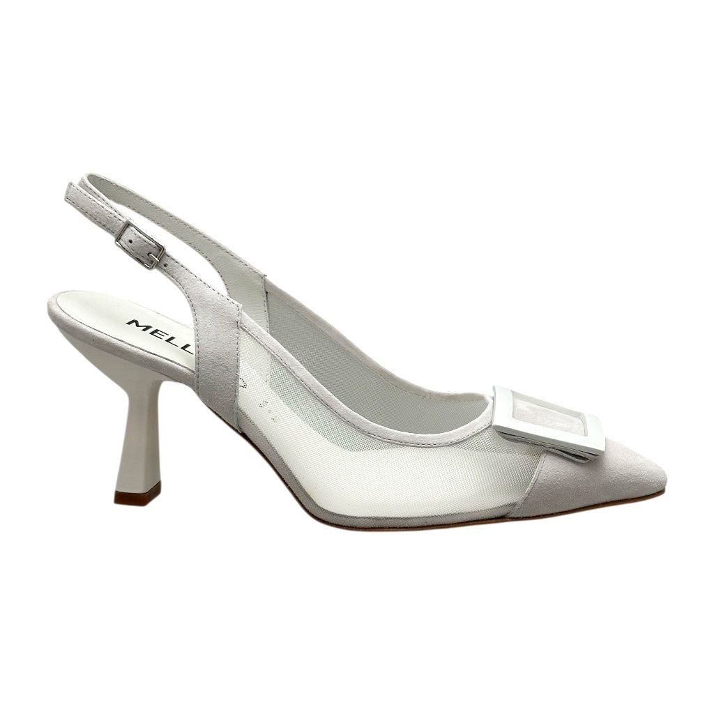 MELLUSO E1852 scarpa sandalo per donna sling back con fibbia con trasparenze in color ghiaccio