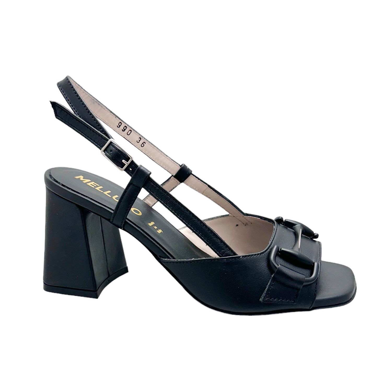 MELLUSO S436 sandalo per donna  nero vera pelle tacco blocchetto 33 34 35 36 37 38 39 40 41