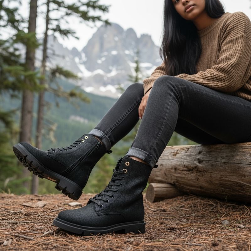 LOREN C4115 anfibio  stivaletto  nero per donna anckle boot  regolabile soletta estraibile forma large ortopedico cerniera e lacci