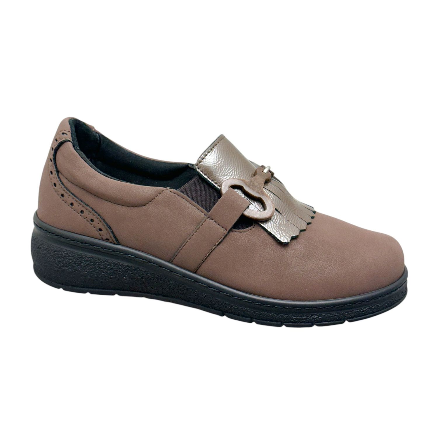 LOREN  M3188 scarpa per  donna   mocassino  accollato  large ortopedica predisposta marrone  morsetto
