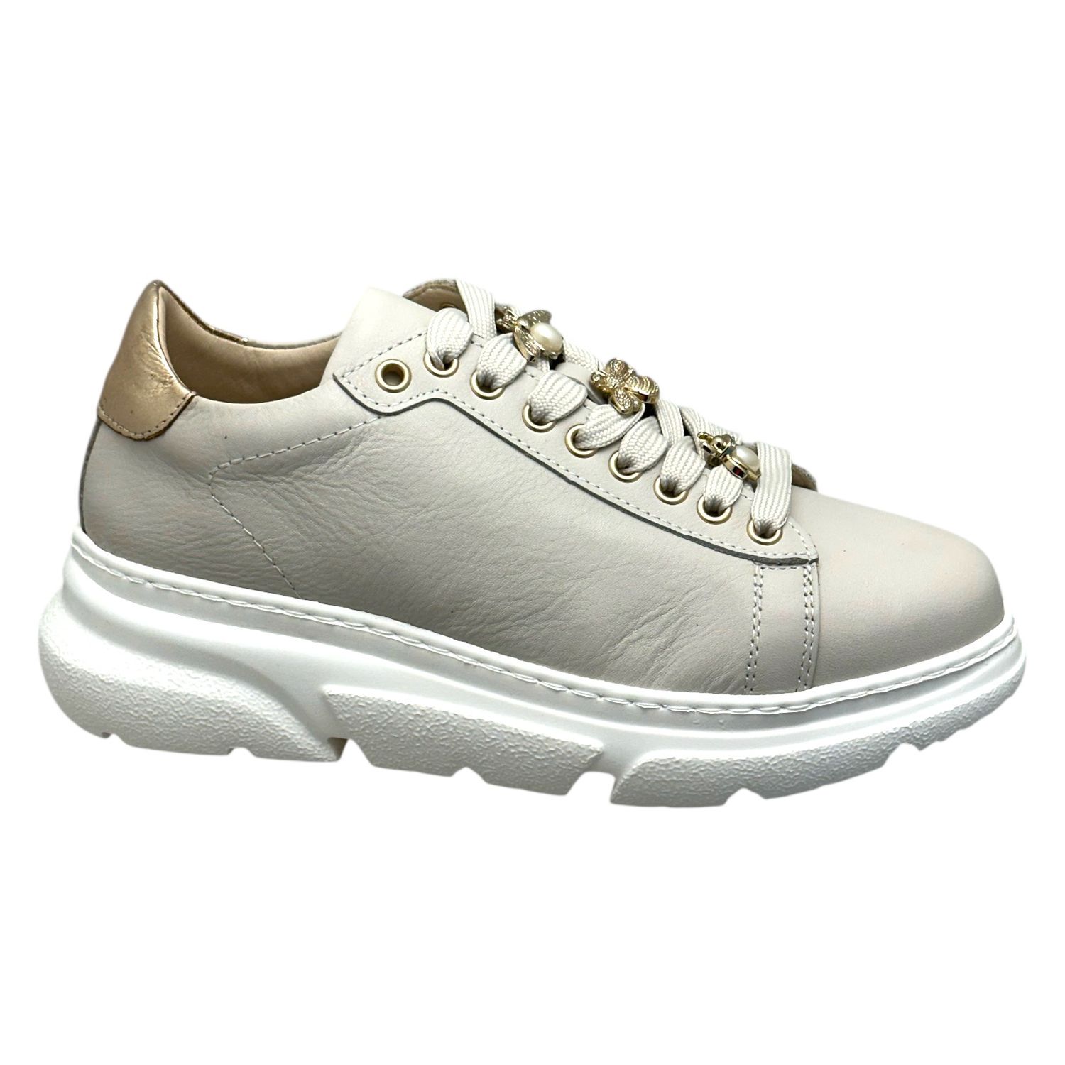 LOREN C8002 sneaker beige panna con platform chiusura lacci con charming