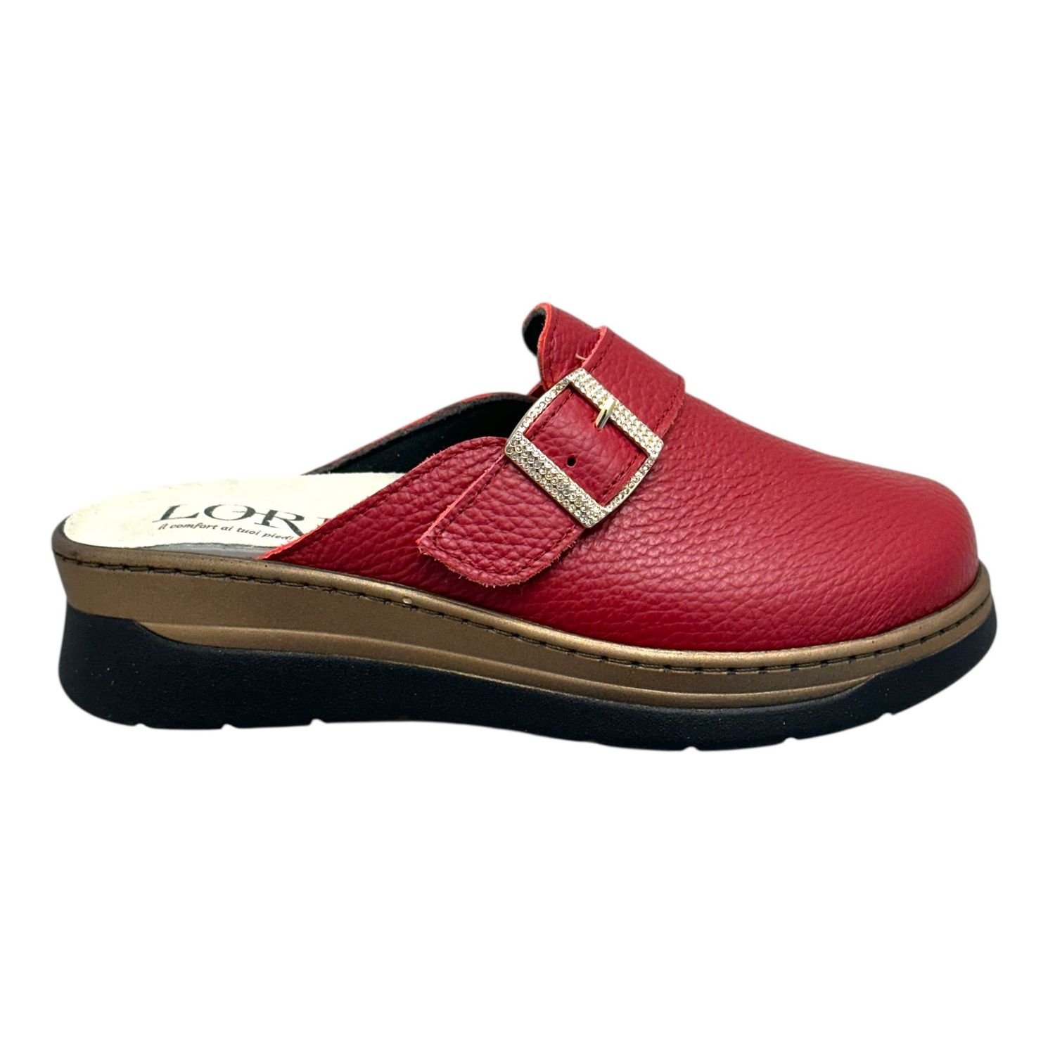 LOREN M3166  ciabatta  extra large  soletta estraibile regolabile a strappo pelle lampone rosso bordeaux