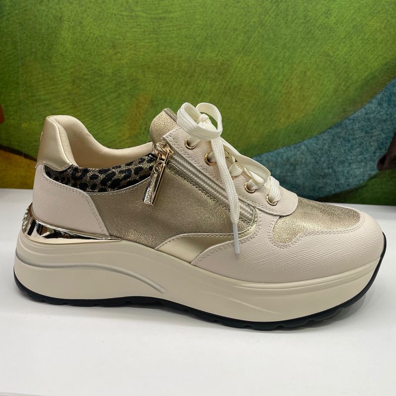 VALLEVERDE 35240 sneaker beige  con zeppa  chiusura cerniera lampo,  lacci finti