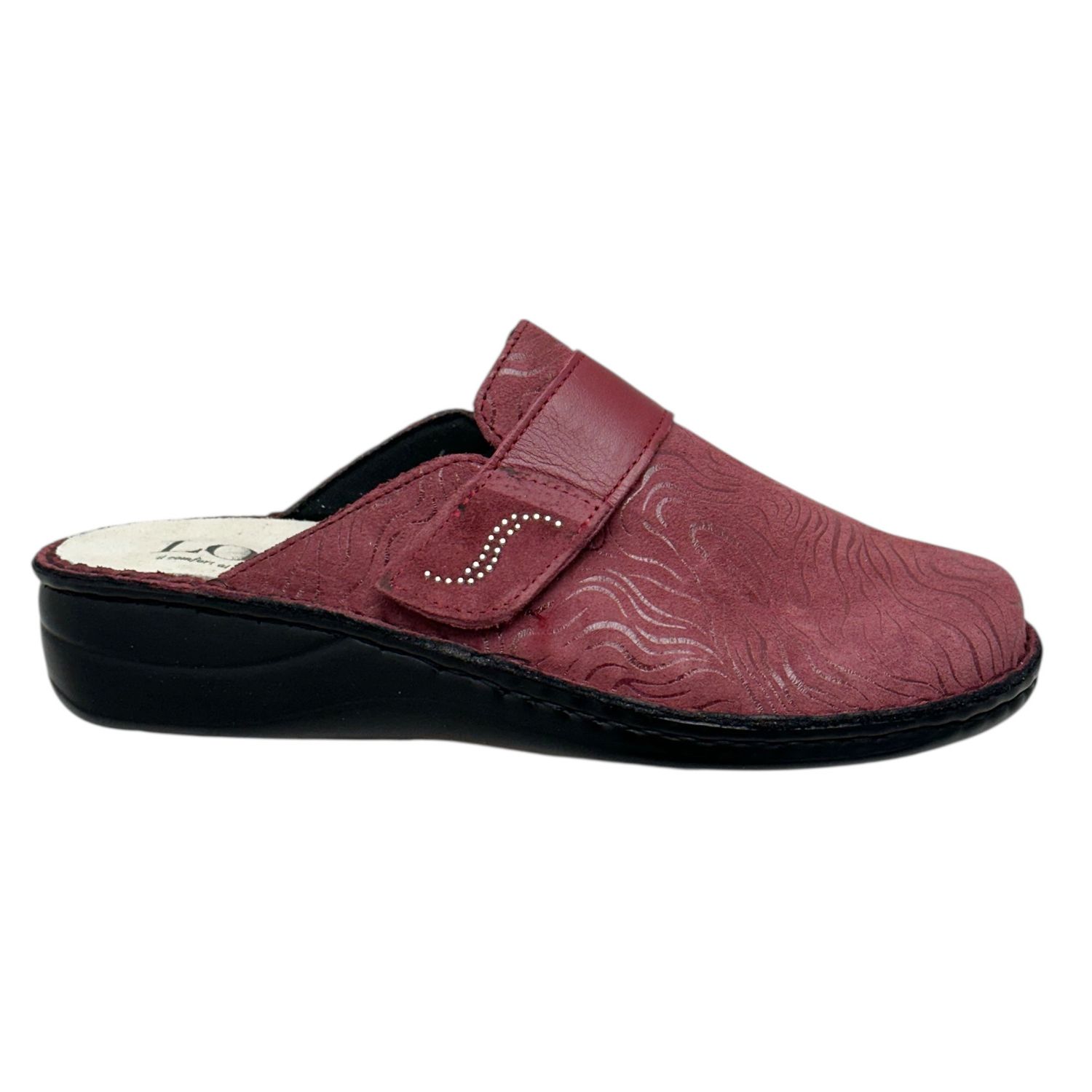 LOREN M3166  ciabatta  extra large  soletta estraibile regolabile a strappo pelle lampone rosso bordeaux