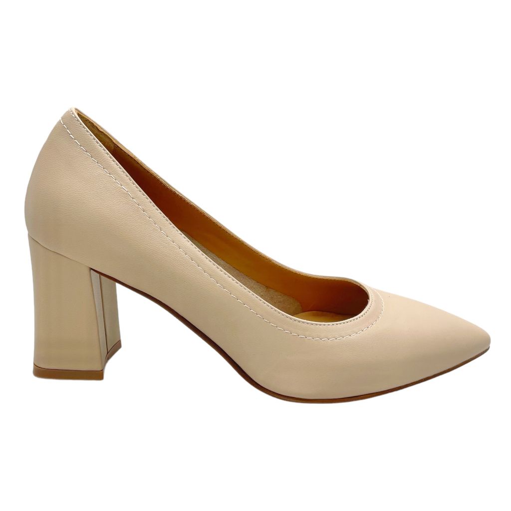 MELLUSO D157 decoltè scarpa donna   in pelle beige nude misia tacco blocchetto 33 34