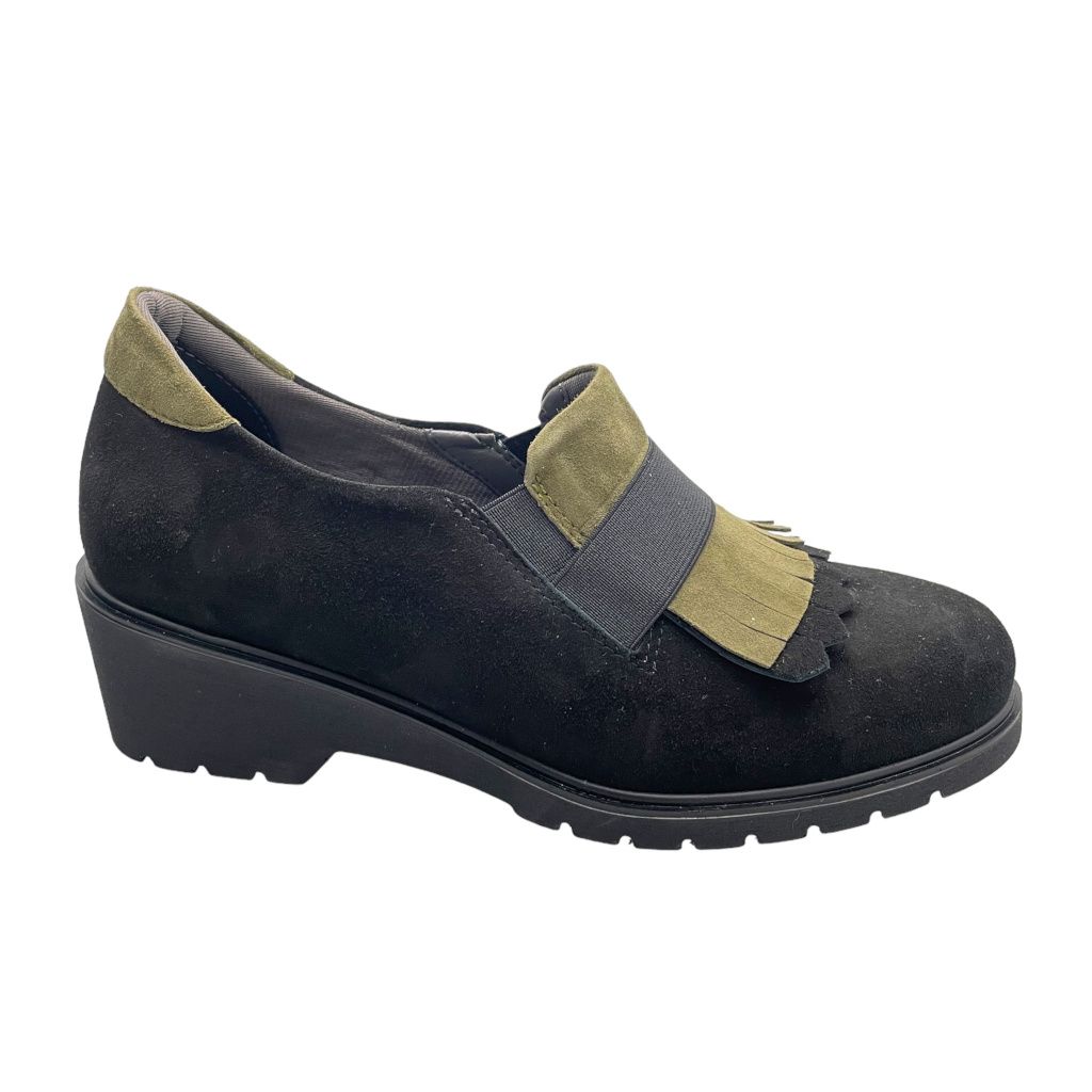 MELLUSO R35729B MOCASSINO accollato per donna nero verde Martina con frangia soletta estraibile