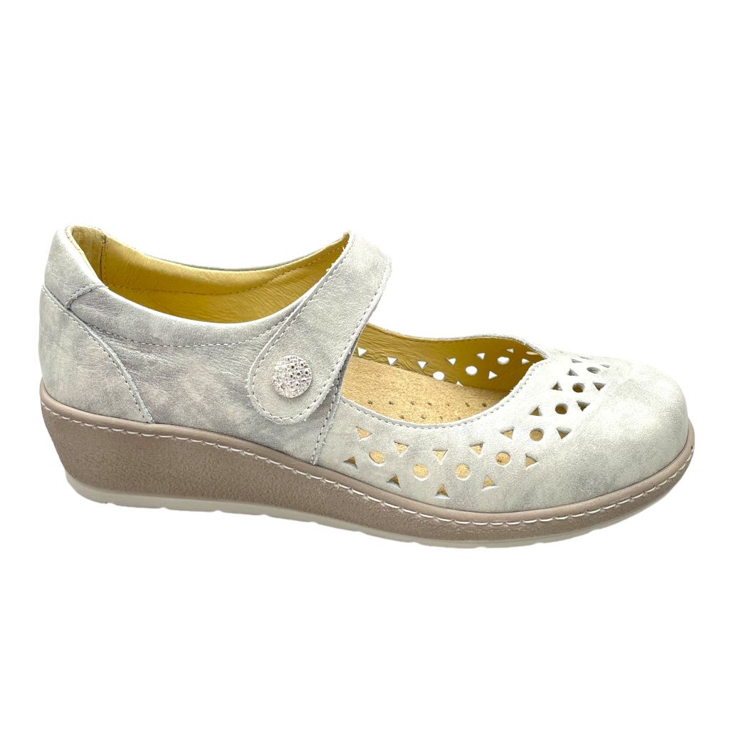LOREN M2838 Mary Jane scarpa donna ballerina con laccetto grigio regolabile