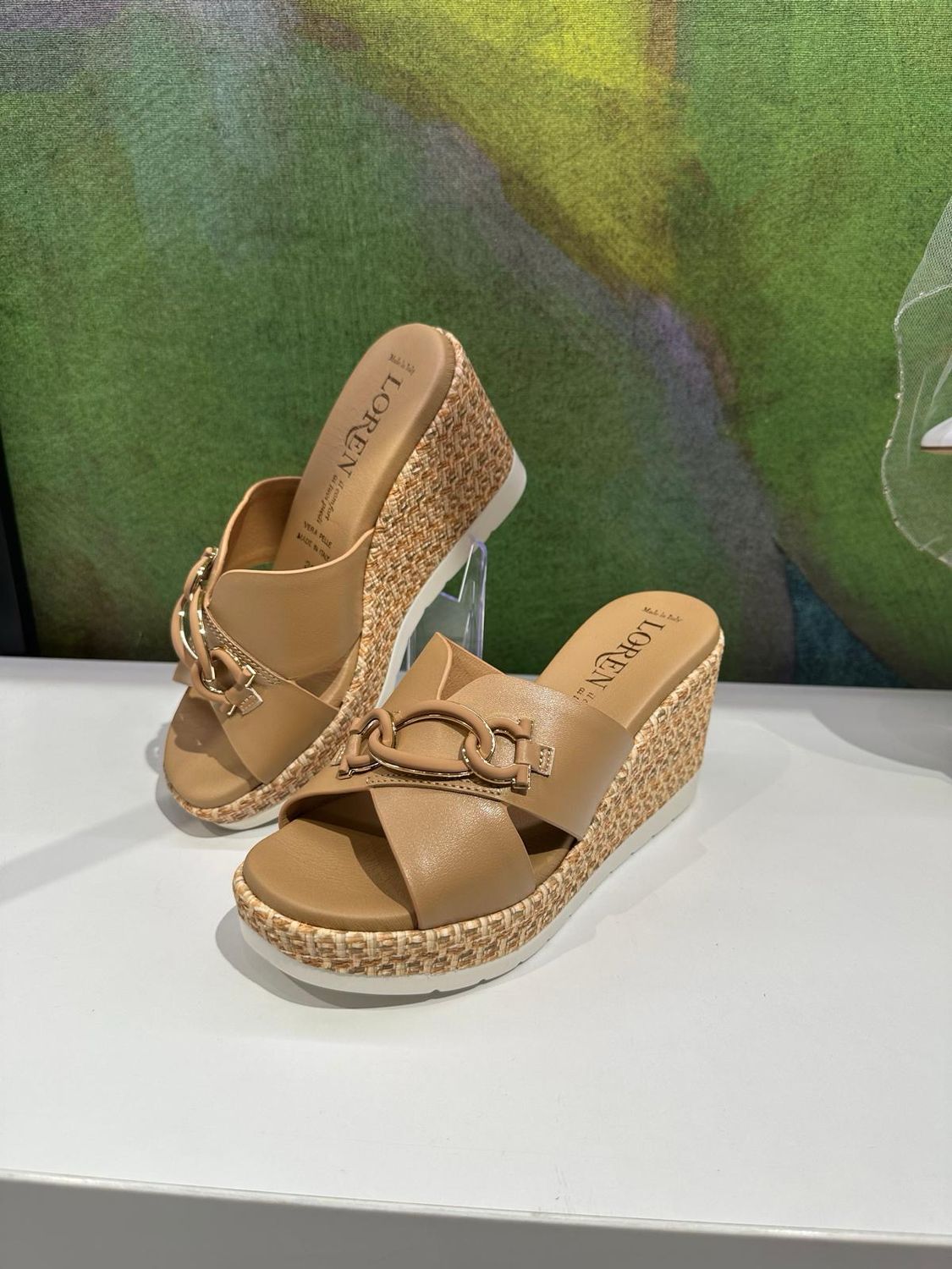 LOREN zoccolo con zeppa alta ciabatta scalzato beige scuro donna