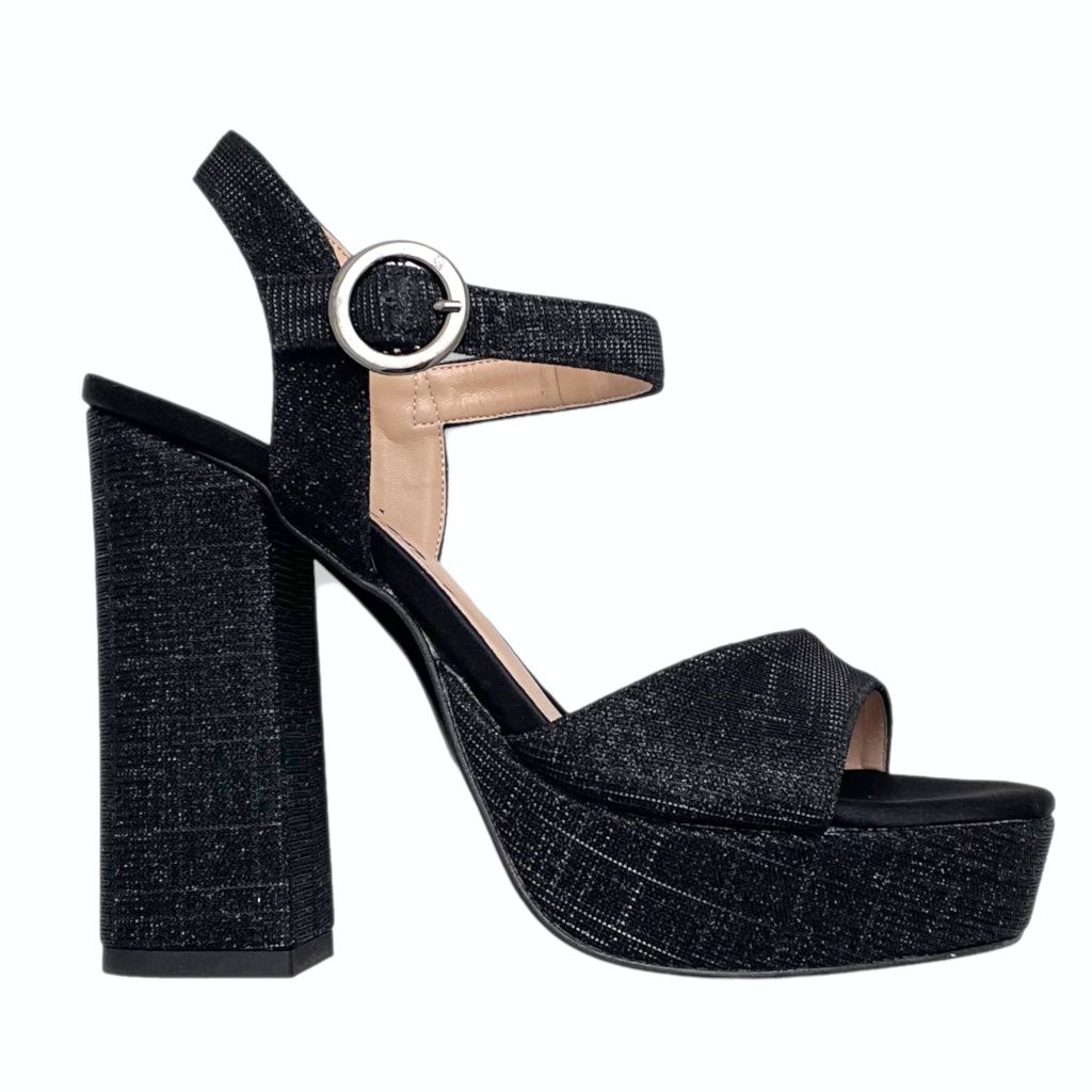 MELLUSO  J611N sandalo per donna da cerimonia con planteau nero galassia laccetto 34 42