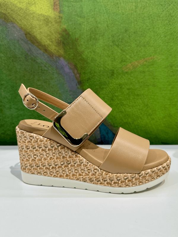 LOREN N0512zoccolo SANDALO  con zeppa in pelle caramello soletta morbida regolabile