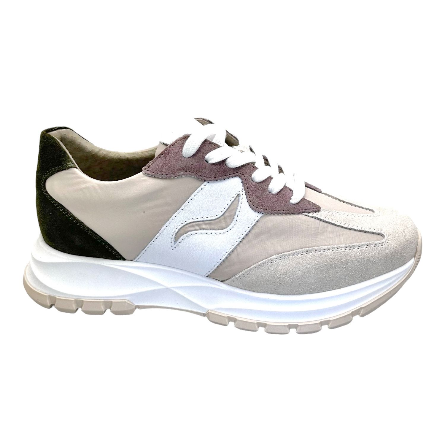 LOREN C4092 scarpa donna sneaker multicolore beige nudo verde calzata L lacci soletta estraibile ortopedica