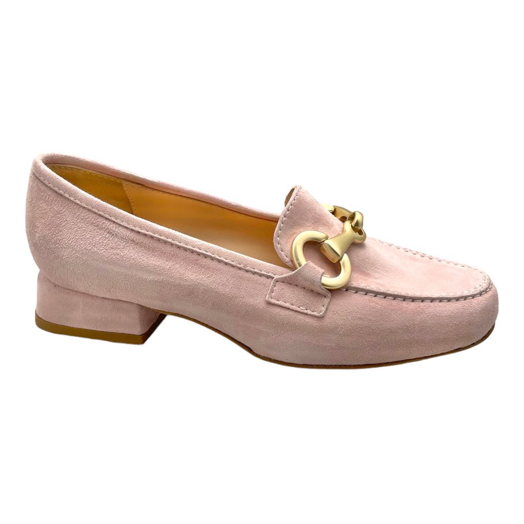 SHOES4ME mocassino scarpa donna con morsetto slip on 32 33 34 cipria tacco blocchetto