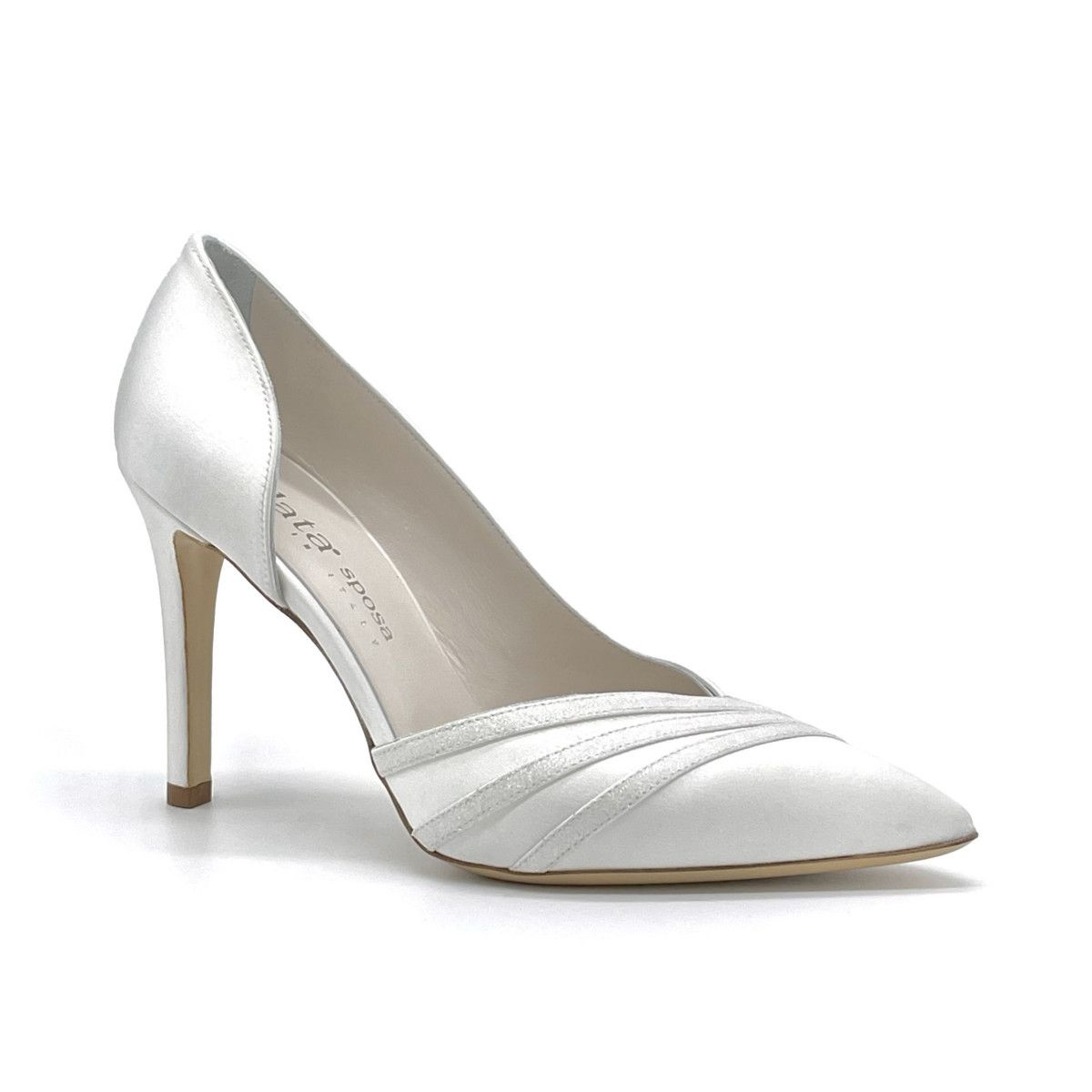 ELATA SPOSA S2442 scarpa per donna Décolleté in pelle perlata bianco con apertura laterale inserti di tessuto laminato modello D'Orsay