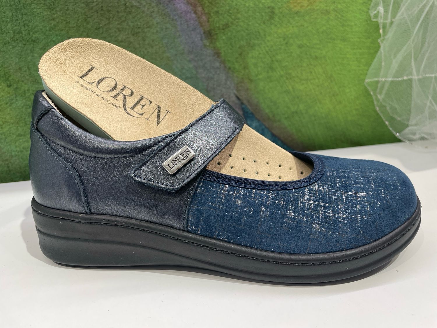 LOREN M3122  ballerina mary jane scarpa donna con laccetto grigio elasticizzata ortopedica soletta estraibile