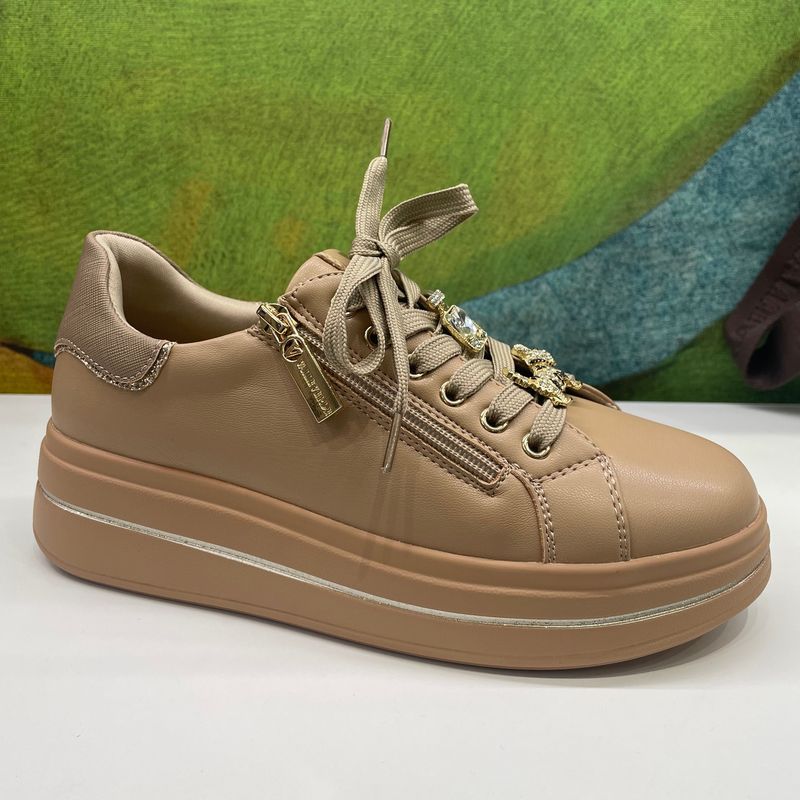 VALLEVERDE 35492  sneaker beige avana  con platform doppia chiusura lacci e cerniera lampo charming