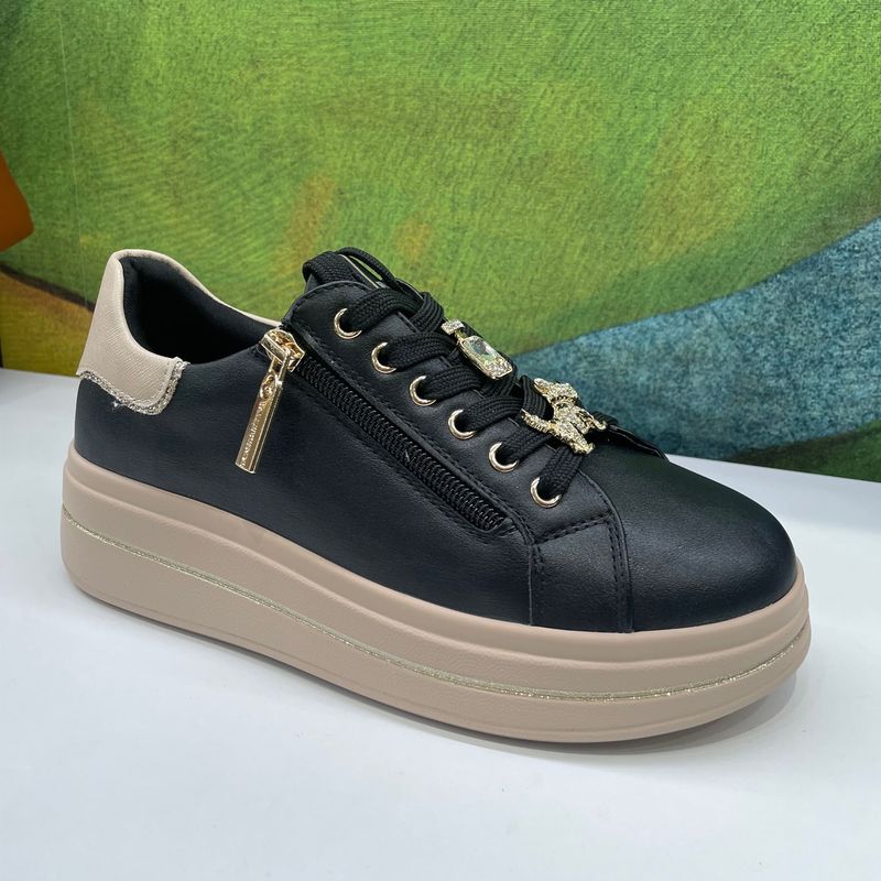VALLEVERDE 35492 sneaker nera  con platform doppia chiusura lacci e cerniera lampo charming