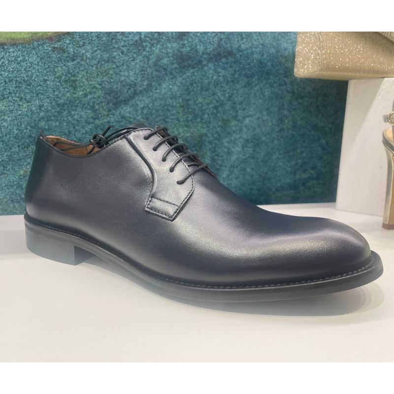 SHOES4ME scarpa per uomo classica allacciata forma large sposo elegance  in pelle blu fondo cuoio DERBY