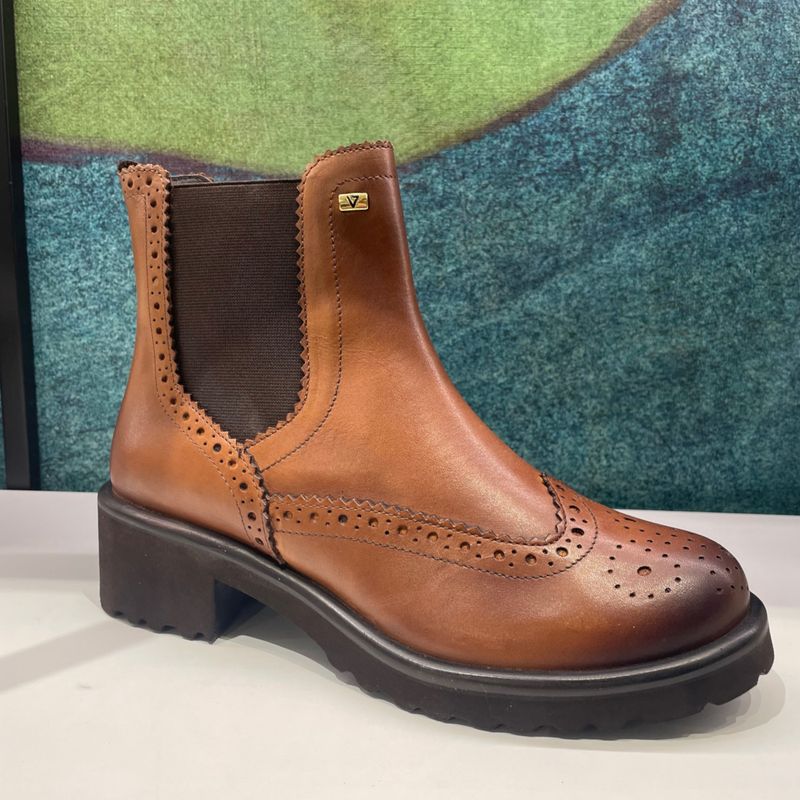 VALLEVERDE 42506 ancke boot stivaletto per donna stile beatle con elastico e cerniera in pelle marrone