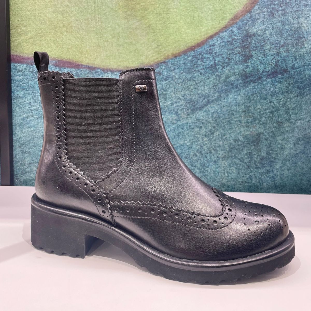 VALLEVERDE 42506 ancke boot stivaletto per donna stile beatle con elastico e cerniera in pelle nero