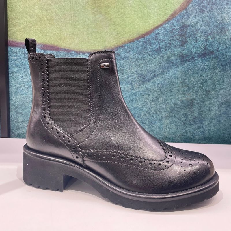 VALLEVERDE 42506 ancke boot stivaletto per donna stile beatle con elastico e cerniera in pelle nero