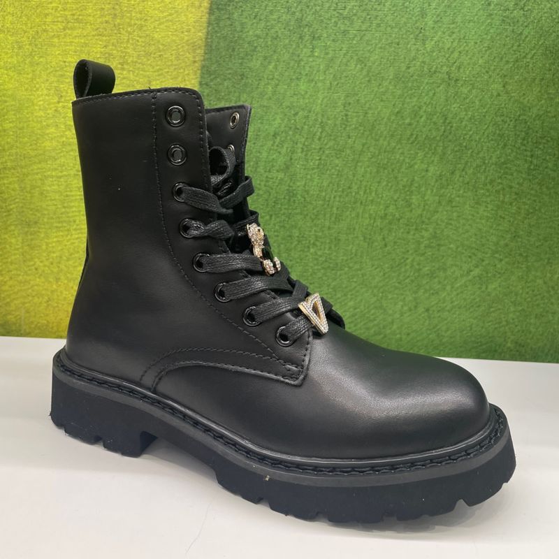 VALLEVERDE 44528 ANFIBIO stivaletto  scarpa donna nero con cerniera e lacci con cristalli