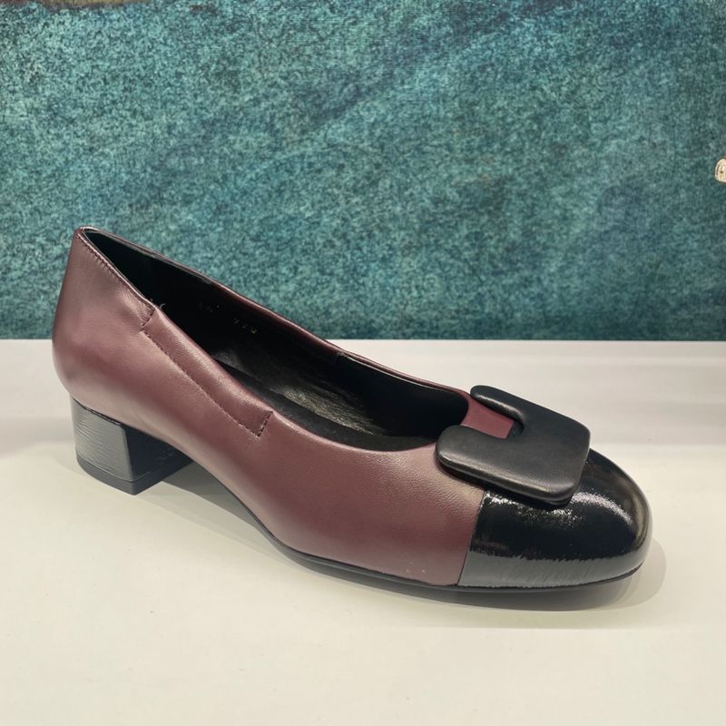 MELLUSO A260 decoltè bicolore scarpa donna  pelle nero bordeaux elasticizzato