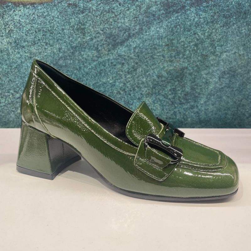 MELLUSO V5727  MOCASSINO accollato per donna  in vernice verde con tacco blocchetto 33 34