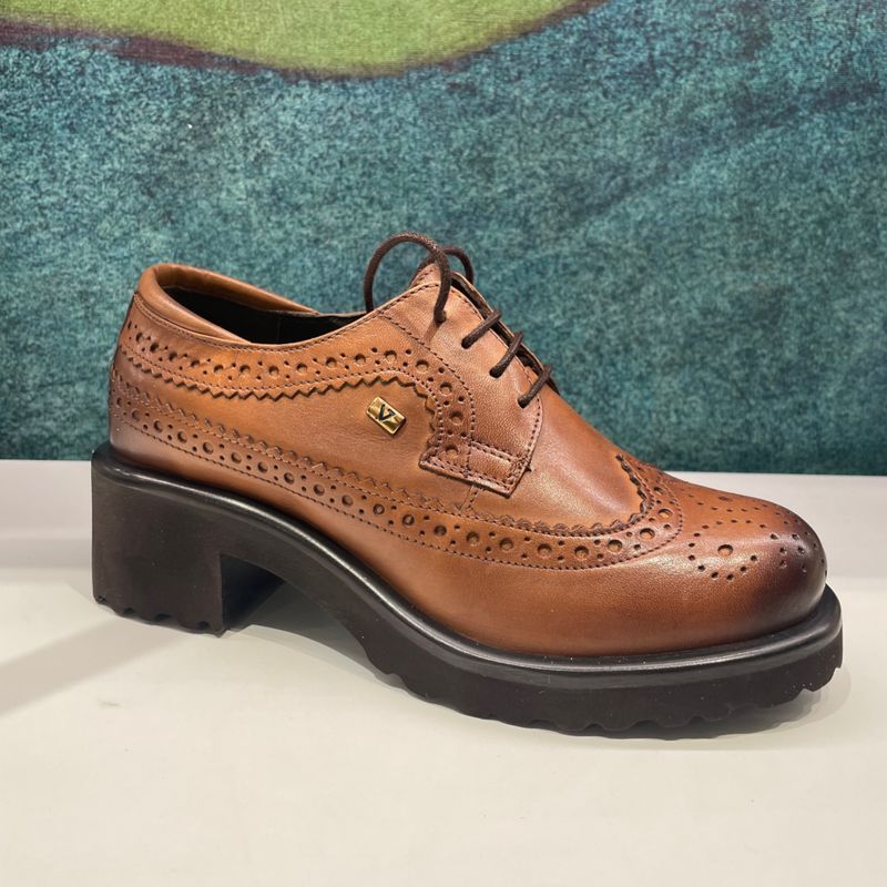 VALLEVERDE 42506 allacciato derby francesina per donna  in pelle marrone