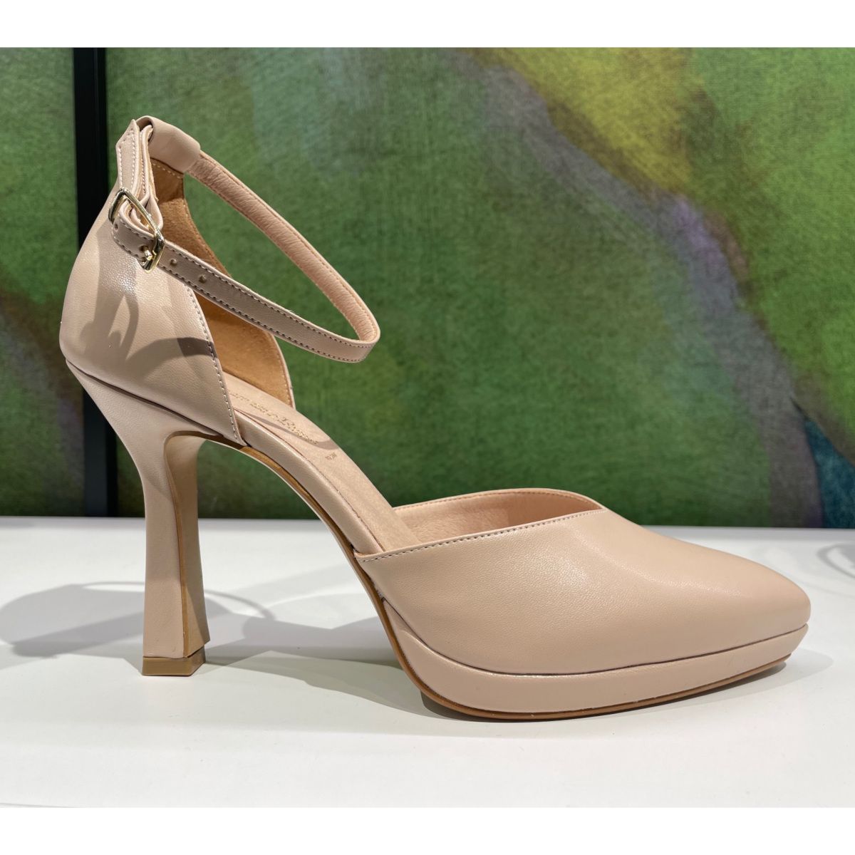 MARIA FRANCESCA RUSSO mary jane color rosa nudo laccetto a caviglia tacco a roccheto e plateau