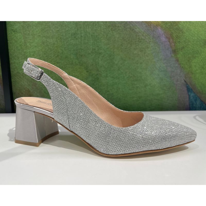 MARIA FRANCESCA RUSSO sling back brillaninata argento tacco  a blocchetto articolo 6204