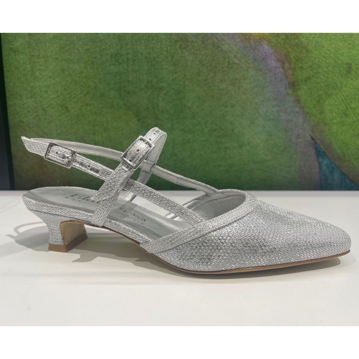 ELATA SPOSA S2636 scarpa sandalo per donna da sposa cerimonia ballo slingback trellis argento tacco a clessidra
