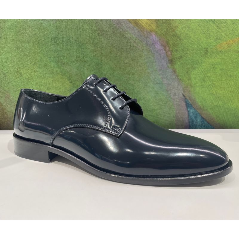 RUSSO 9404 scarpa per uomo classica allacciata forma large sposo elegance  in pelle blu spazzolata fondo cuoio