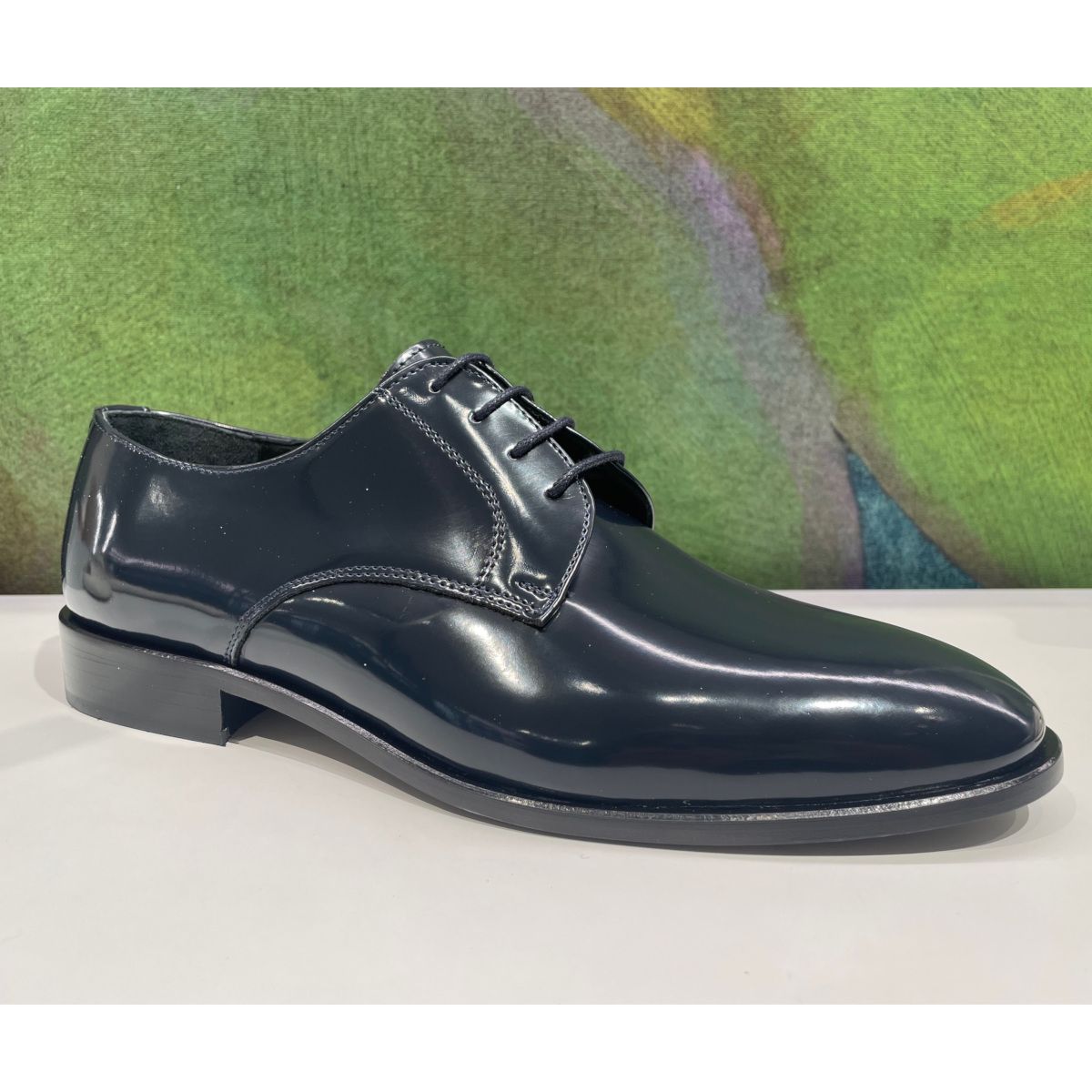 RUSSO 9404 scarpa per uomo classica allacciata forma large sposo elegance  in pelle blu spazzolata fondo cuoio