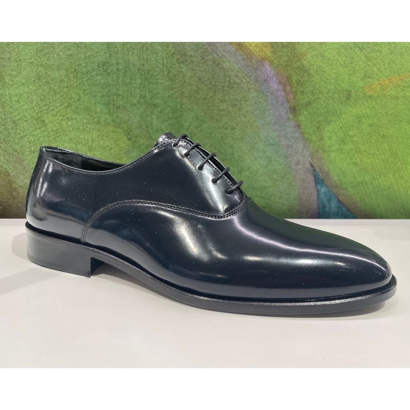 RUSSO 9400 scarpa per uomo classica allacciata forma large sposo elegance  in pelle blu spazzolata fondo cuoio linea derby liscia
