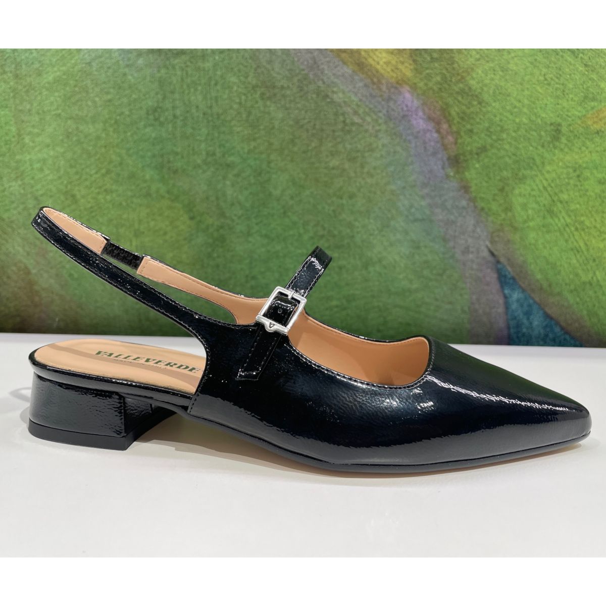 VALLEVERDE 19011 Mary Jane sling back scarpa  per donna con laccetti in vernice nera  vintage