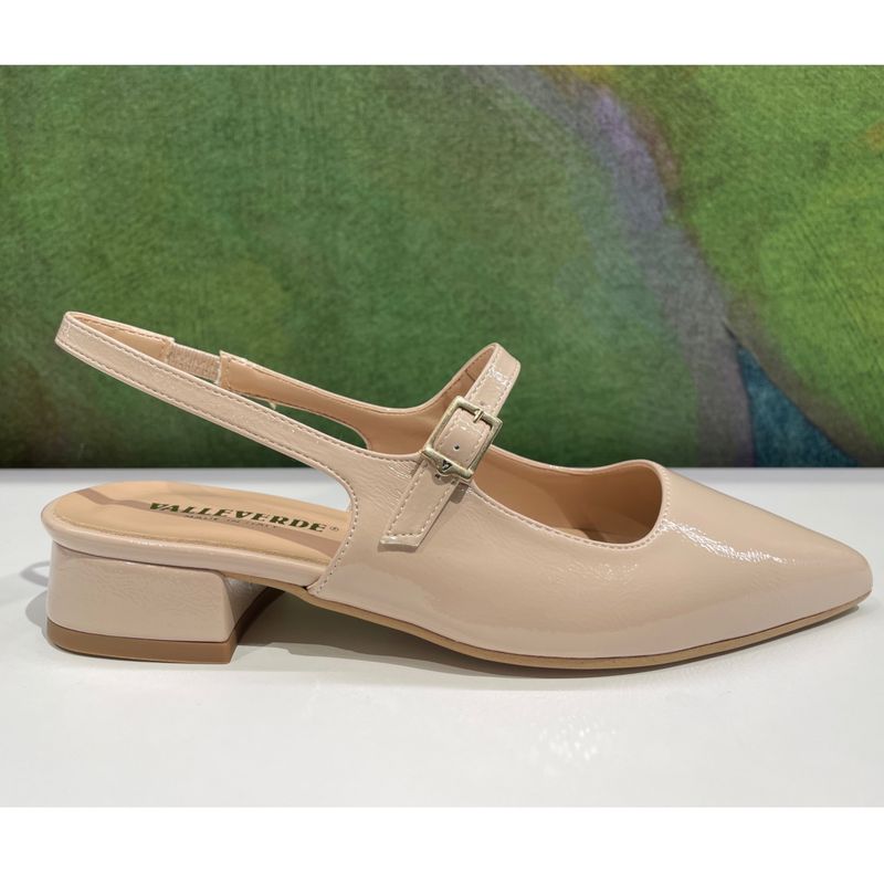 VALLEVERDE 19011 Mary Jane sling back scarpa  per donna con laccetti in vernice rosa nudo  vintage