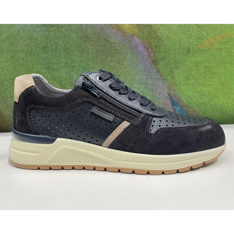 VALLEVERDE VY972AW scarpa  sneaker per uomo blu doppia chiusura lacci cerniera traforata