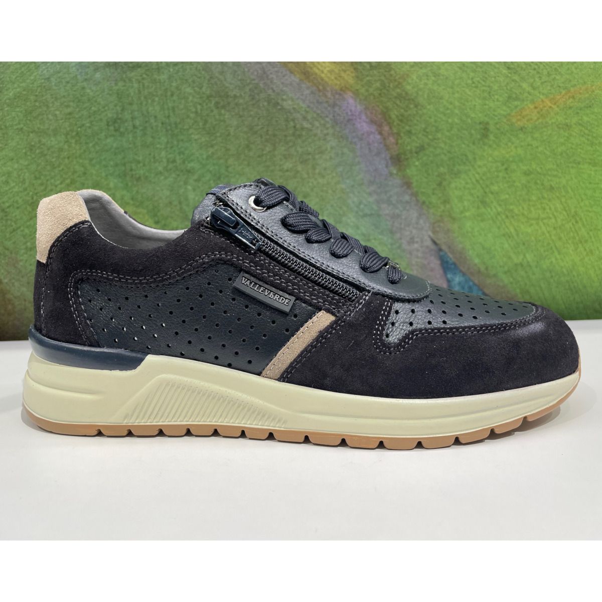 VALLEVERDE VY972AW scarpa  sneaker per uomo blu doppia chiusura lacci cerniera traforata