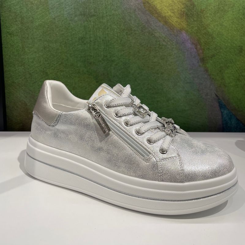 VALLEVERDE 35492  sneaker argento  con platform doppia chiusura lacci e cerniera lampo charming