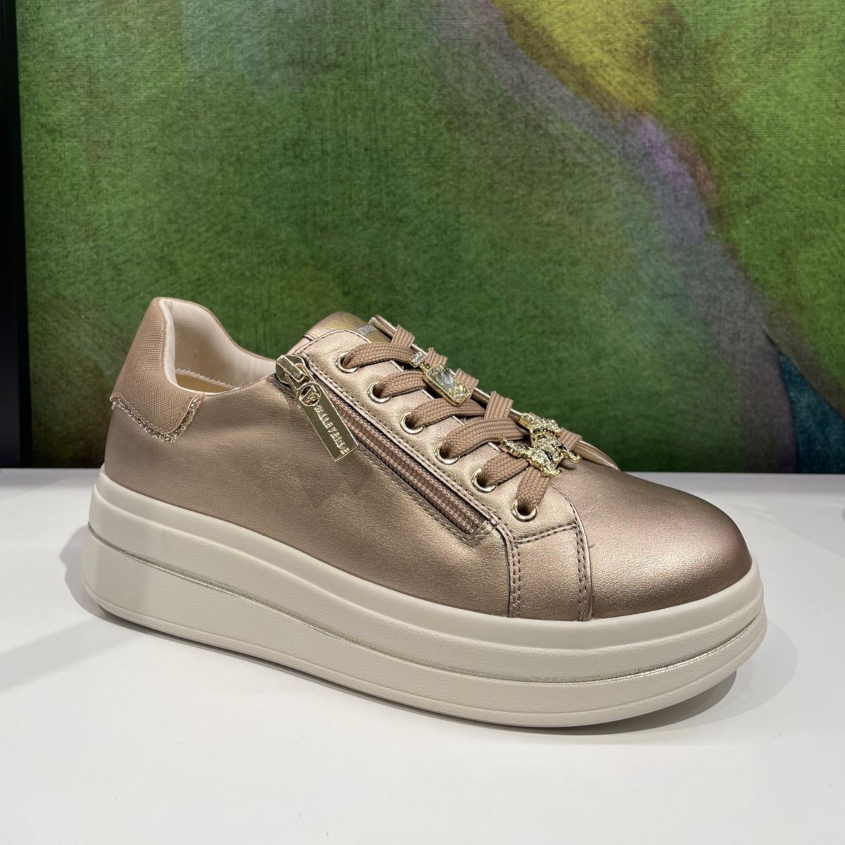 VALLEVERDE 35492  sneaker argento  con platform doppia chiusura lacci e cerniera lampo charming