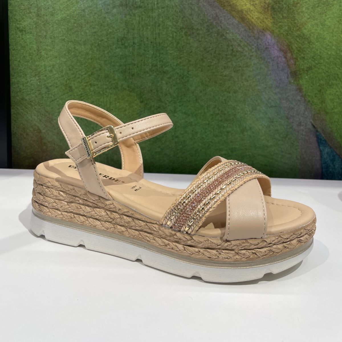 Valleverde 32361 sandalo con zeppa incrociato beige con zeppa