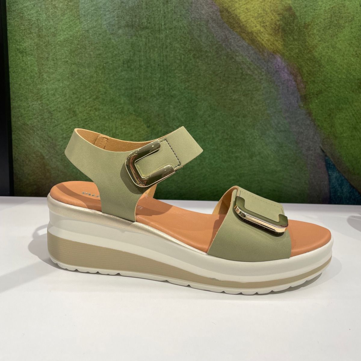 Valleverde VGI350AF sandalo con zeppa verde oliva doppia regolazione