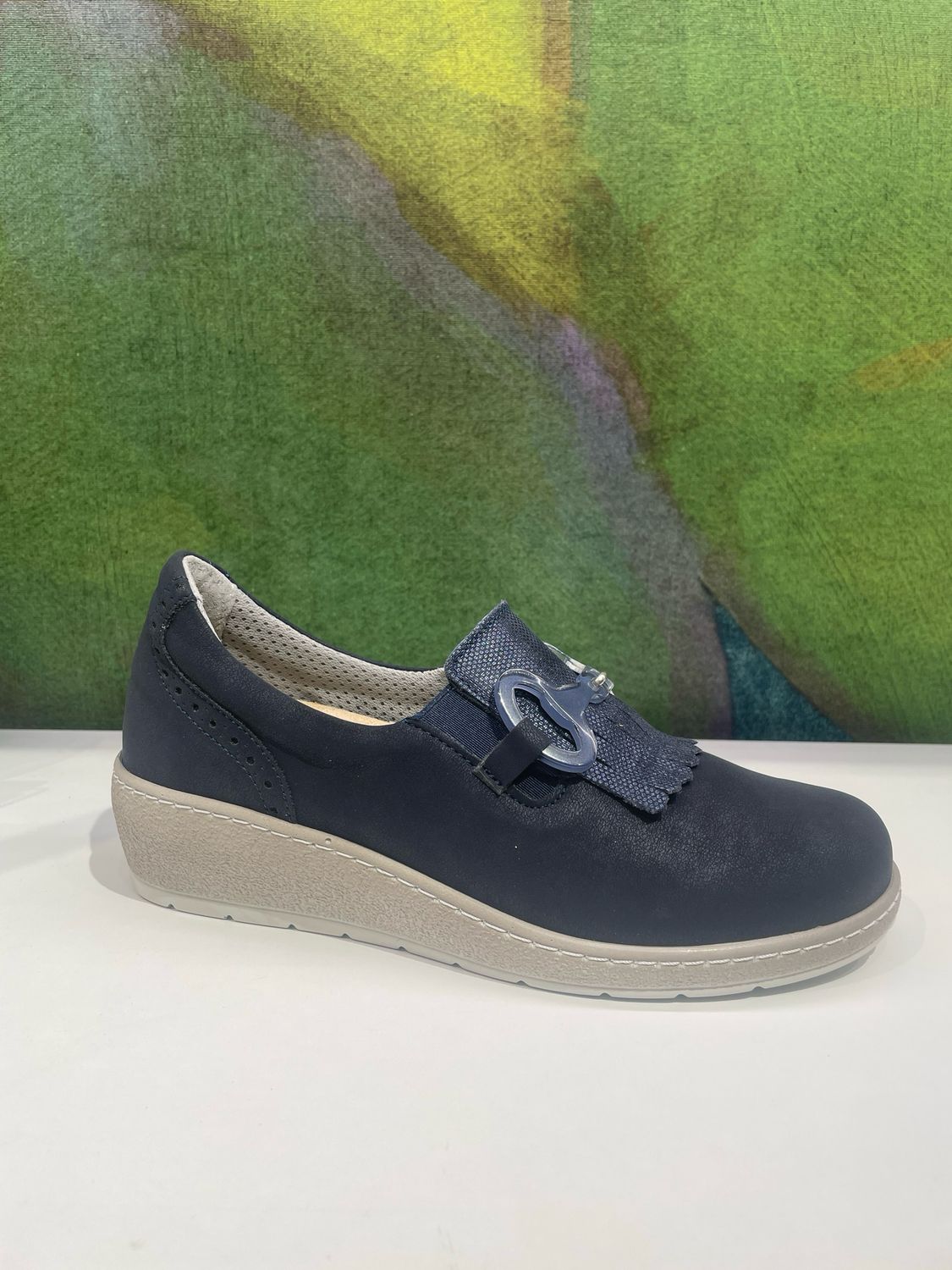 CALZATURIFICIO LOREN K4023 mocassino nero zeppa stampato con catena soletta estraibile